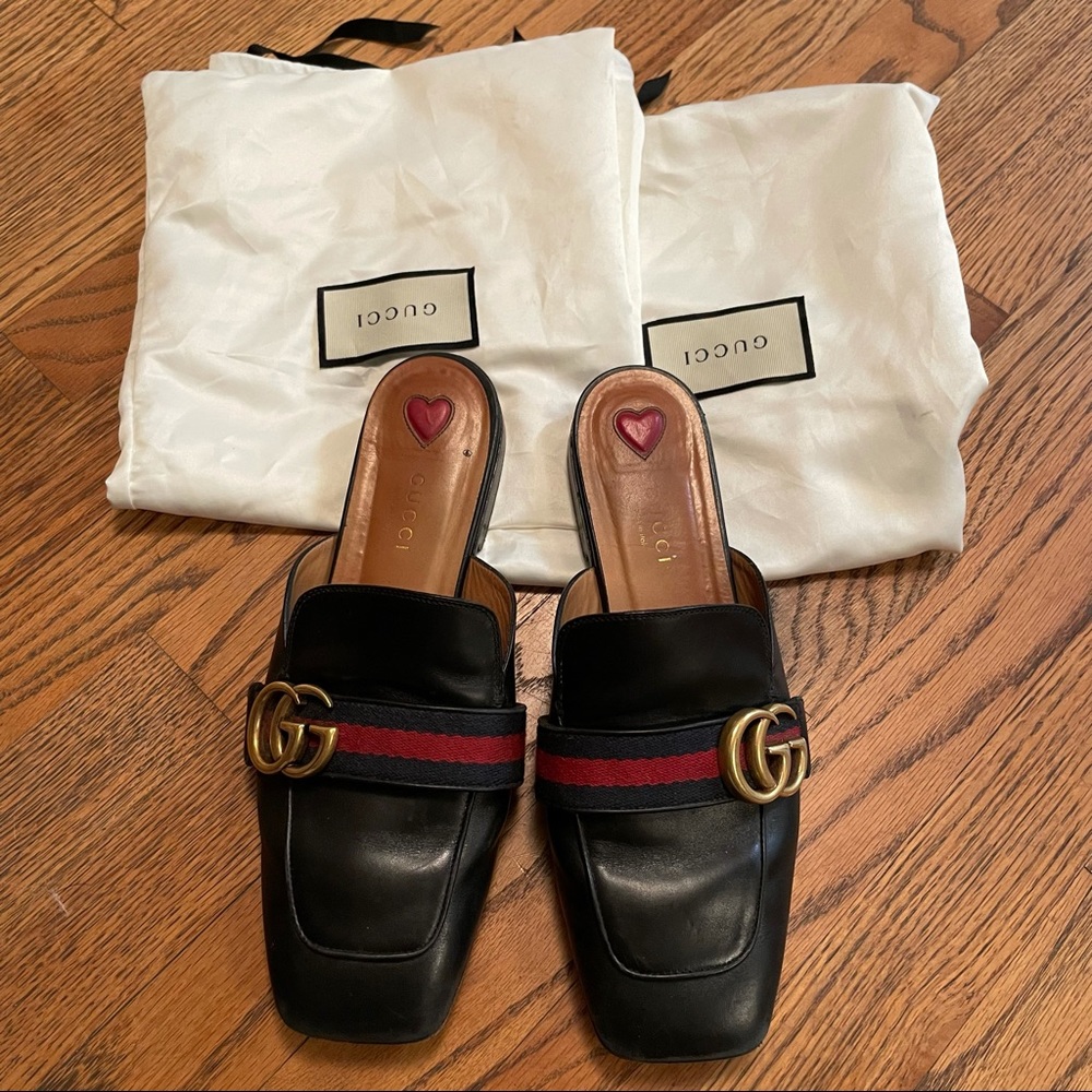 GUCCI PEYTON SLIDES BLACK SIZE 37